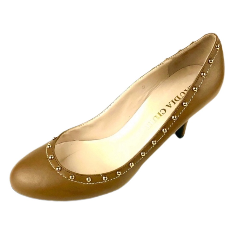 Claudia Cuiti Woman Camel Leather Studded Pump 9.5